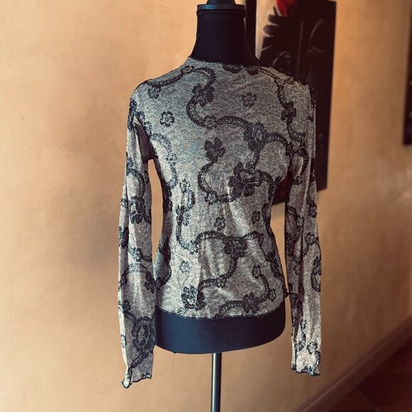 NWOT! Vintage Newport News Black Glitter Lace Floral Mesh Top Sz Small 1990s - Picture 2 of 6
